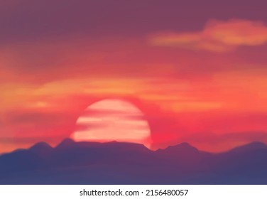 Landscape background. Abstract art template with paint elements. Sunrise Sunset background abstract banner design in nature style. Vector illustration.