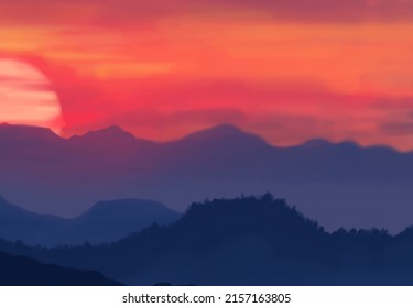 Landscape background. Abstract art template with paint elements. Sunrise Sunset background abstract banner design in nature style. Vector illustration.