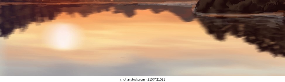 Landscape background. Abstract art template with paint elements. Sunrise Sunset background abstract banner design in nature style. Vector illustration.