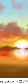 Landscape background. Abstract art template with paint elements. Sunrise Sunset background abstract banner design in nature style. Vector illustration.