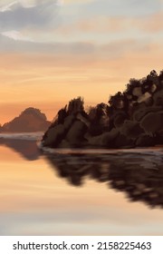 Landscape background. Abstract art template with paint elements. Sunrise Sunset background abstract banner design in nature style. Vector illustration.
