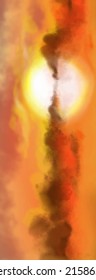 Landscape background. Abstract art template with paint elements. Sunrise Sunset background abstract banner design in nature style. Vector illustration.
