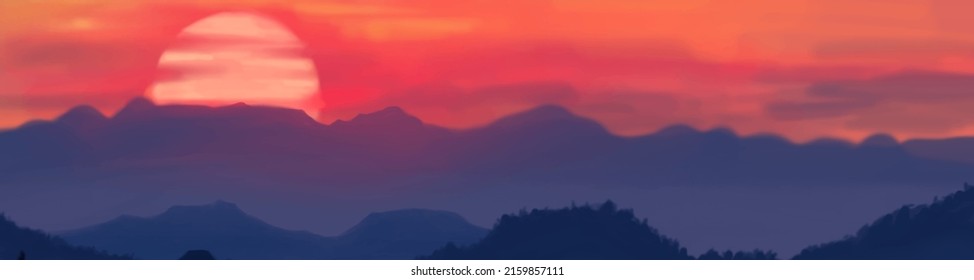 Fondo paisajístico. Plantilla de arte abstracta con elementos de pintura. Diseño abstracto de banner de fondo Sunrise Sunset en estilo natural. Ilustración vectorial.
