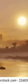 Landscape background. Abstract art template with paint elements. Sunrise Sunset background abstract banner design in nature style. Vector illustration.