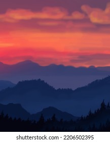 Landscape background. Abstract art template with paint elements. Sunrise Sunset background abstract banner design in nature style. Vector illustration.