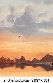 Fondo paisajístico. Plantilla de arte abstracta con elementos de pintura. Diseño abstracto de banner de fondo Sunrise Sunset en estilo natural. Ilustración vectorial.