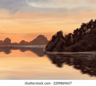 Landscape background. Abstract art template with paint elements. Sunrise Sunset background abstract banner design in nature style. Vector illustration.