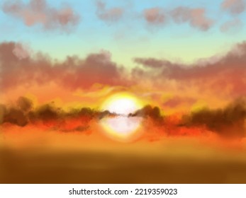 Fondo paisajístico. Plantilla de arte abstracta con elementos de pintura. Diseño abstracto de banner de fondo Sunrise Sunset en estilo natural. Ilustración vectorial.