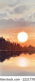 Landscape background. Abstract art template with paint elements. Sunrise Sunset background abstract banner design in nature style. Vector illustration.