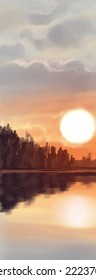 Landscape background. Abstract art template with paint elements. Sunrise Sunset background abstract banner design in nature style. Vector illustration.