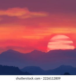 Landscape background. Abstract art template with paint elements. Sunrise Sunset background abstract banner design in nature style. Vector illustration.
