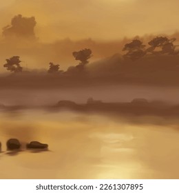 Fondo paisajístico. Plantilla de arte abstracta con elementos de pintura. Diseño abstracto de banner de fondo Sunrise Sunset en estilo natural. Ilustración vectorial.