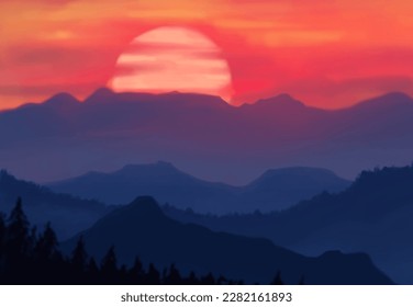 Fondo paisajístico. Plantilla de arte abstracta con elementos de pintura. Diseño abstracto de banner de fondo Sunrise Sunset en estilo natural. Ilustración vectorial.