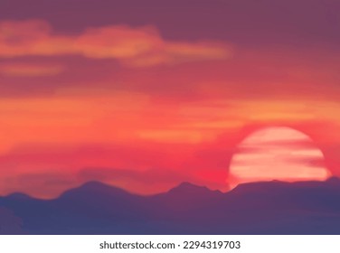 Landscape background. Abstract art template with paint elements. Sunrise Sunset background abstract banner design in nature style. Vector illustration.