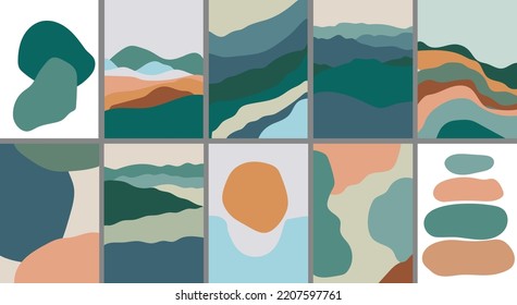 Landscape background in banner style. Geometric template with wavy shape. Abstract vector art. Art landscape background with wave pattern vector. Natural wallpaper with curve elements.