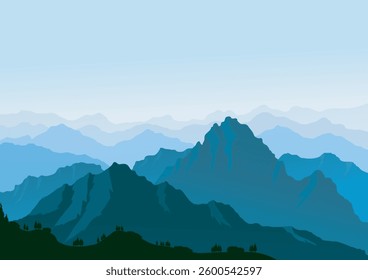 Landscape background, beauty of mountains from shadows, gradient dark tone on light background, vector illustration for brochure design, create travel report cover.