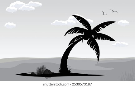 Landscape background with black trees and birds