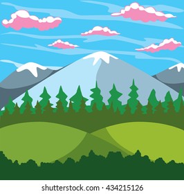Landscape background. Cartoon landscape for game design. 