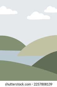 landscape background clipart, farm field illustration, cottage scenery vector in flat style, nature illustration