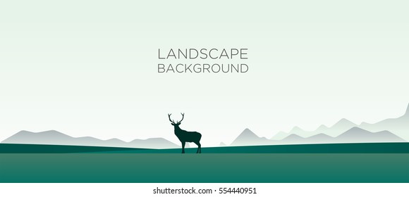 Landscape background with deer on the horizon. Vector illustration