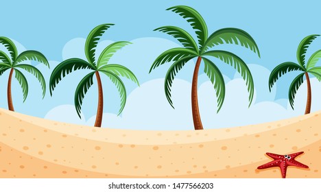 Landscape background design of beach at daytime illustration