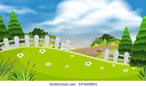 Landscape background design of green grass in park illustration