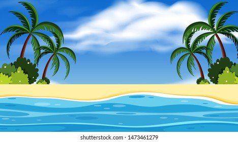 Landscape background design with ocean and blue sky illustration