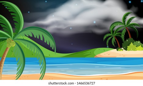 Diseño de fondo paisajístico en la ilustración nocturna del océano