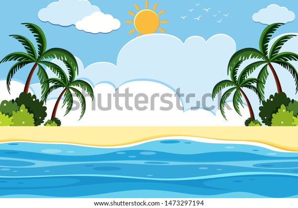 Landscape Background Design Ocean Sun Illustration Stock Vector ...