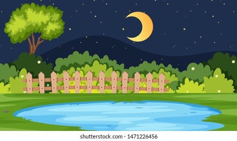 Landscape background design with park at night illustration
