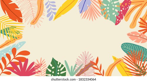 landscape background floral tropical summer colorful frame design print. object isolated