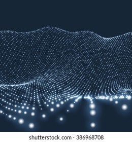Landscape Background. Futuristic Landscape with Shiny Grid. Low Poly Terrain. 3D Wireframe Terrain. Network Abstract Background. Cyberspace Grid. Technology Vector Illustration of Low-Poly Landscape