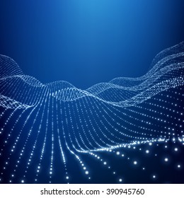 Landscape Background. Futuristic Landscape with Shiny Grid. Low Poly Terrain. 3D Wireframe Terrain. Network Abstract Background. Cyberspace Grid. Technology Vector Illustration of Low-Poly Landscape