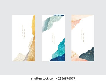 Landscape background with geometric element pattern. Abstract art template with Mountain forest layout design. Watercolor texture in oriental style. Invitation card design.