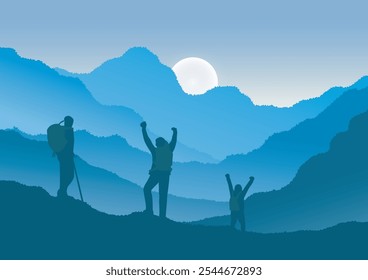 Landschaft Hintergrund, machen Sie sich bereit für Abenteuer, Berge, Wälder, die Schönheit der Natur, Vektorgrafik für Design Hintergrund, Reisewerbung.