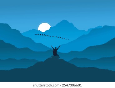 Landscape background, Good morning, Refreshing with beautiful nature, Ready for adventure, Vector illustration for business advertising design, Create background.