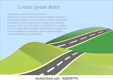 Landscape background with green heals and grey road, vector illustration