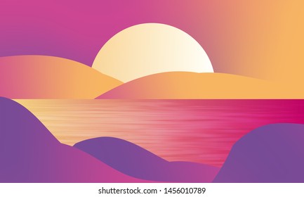 Landscape Background With Hills ,tree And Sun