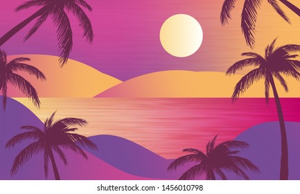 Landscape Background With Hills ,tree And Sun