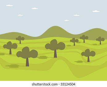 landscape background with hills and trees