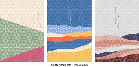 Landscape background with Japanese pattern vector. Geometric template. Abstract  elements.