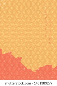 Landscape background with Japanese pattern vector. Yellow and orange template in abstract elements.