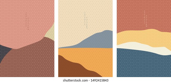Landscape background with Japanese pattern vector. Abstract template.