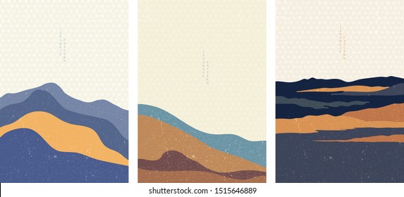 Landscape background with Japanese pattern vector. Mountain template.