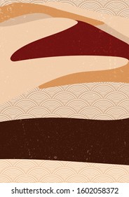 Landscape background with Japanese wave pattern vector. Abstract template with grunge texture.