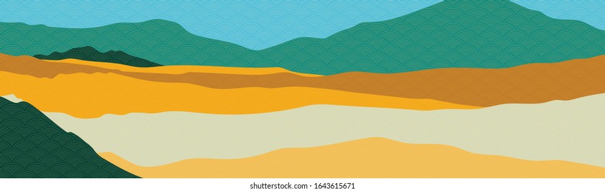 Landscape background with Japanese wave pattern vector. Mountain wallpaper.