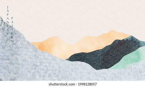 Landscape background with Japanese wave pattern. Abstract template with geometric pattern. Mountain layout design in Asian style. 