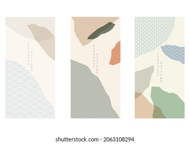 Landscape background with Japanese wave pattern. Abstract art template with geometric pattern. Mountain layout design in Asian style. Invitation card design.