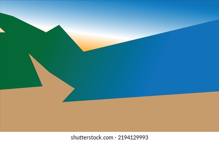 landscape background of land, high seas, mountains and blue sky