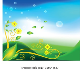 landscape background leave floral vector